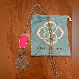 Kendra Scott Rayne long Necklace with tassel in hot pink and gold